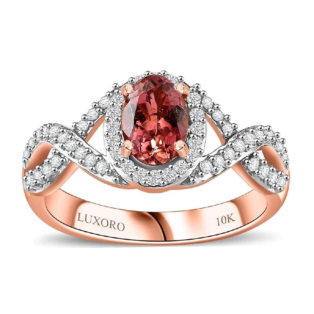 Luxoro AAA Blush Tourmaline and G-H I2 Diamond 1.15 ctw Infinity Love Ring in 10K Rose Gold