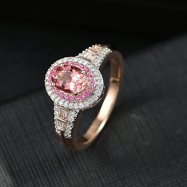 Luxoro AAA Blush Tourmaline Pink Sapphire And I2 Diamond 1.15 Ctw Blush Majesty Ring In 10K Rose Gold