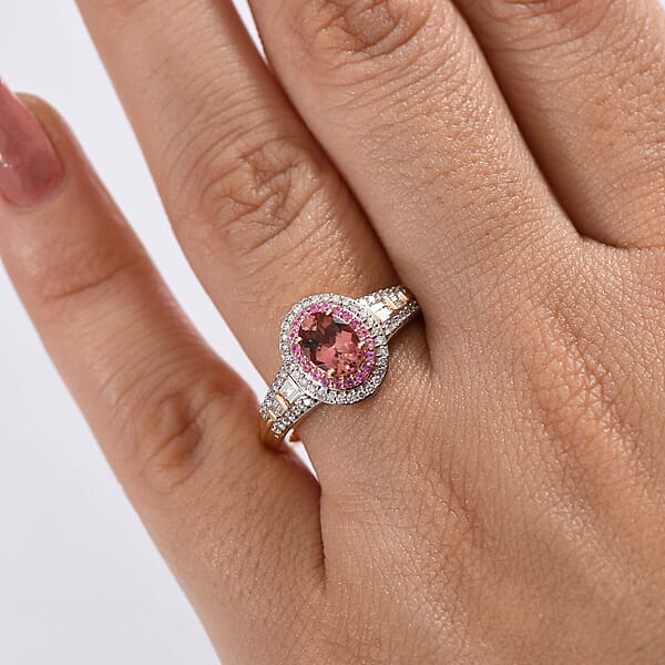Luxoro AAA Blush Tourmaline Pink Sapphire And I2 Diamond 1.15 Ctw Blush Majesty Ring In 10K Rose Gold