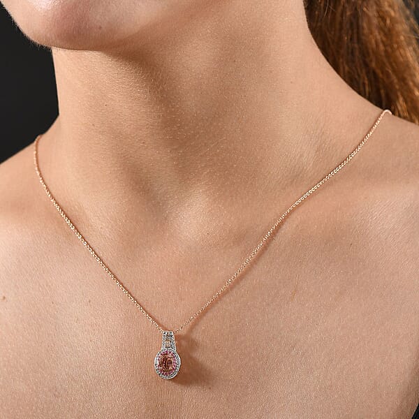 Luxoro AAA Blush Tourmaline Pink Sapphire And I2 Diamond 1.25 Ctw Blush Majesty Pendant Necklace 20 Inches In 10K Rose Gold