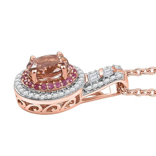 Luxoro AAA Blush Tourmaline Pink Sapphire And I2 Diamond 1.25 Ctw Blush Majesty Pendant Necklace 20 Inches In 10K Rose Gold