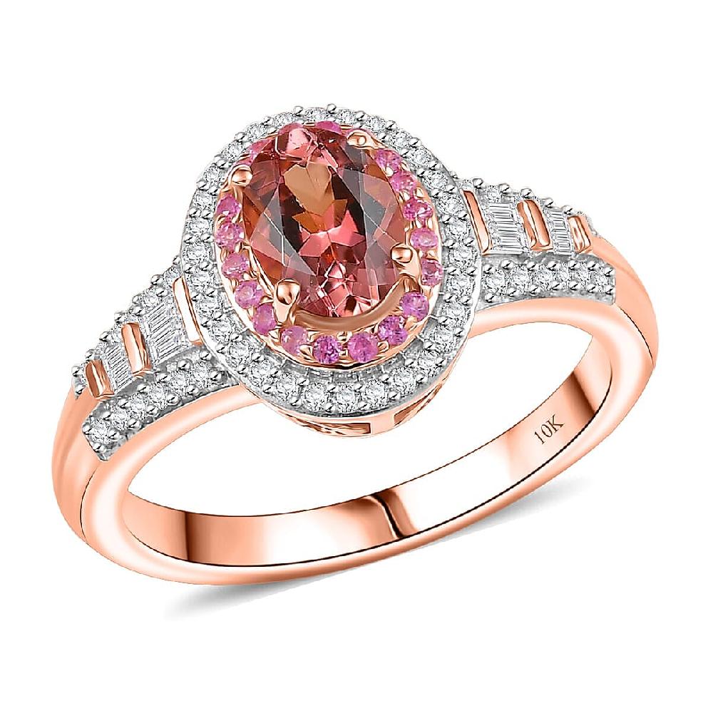 Luxoro AAA Blush Tourmaline Pink Sapphire and I2 Diamond 1.15 ctw Blush Majesty Ring in 10K Rose Gold