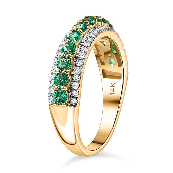 Luxoro AAA Boyaca Colombian Emerald And G-H I2 Diamond 1.10 Ctw Ring In 14K Yellow Gold