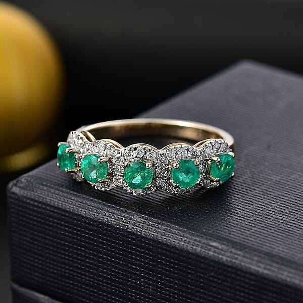 Luxoro AAA Boyaca Colombian Emerald And G-H I2 Diamond 1.50 Ctw Ring In 14K Yellow Gold