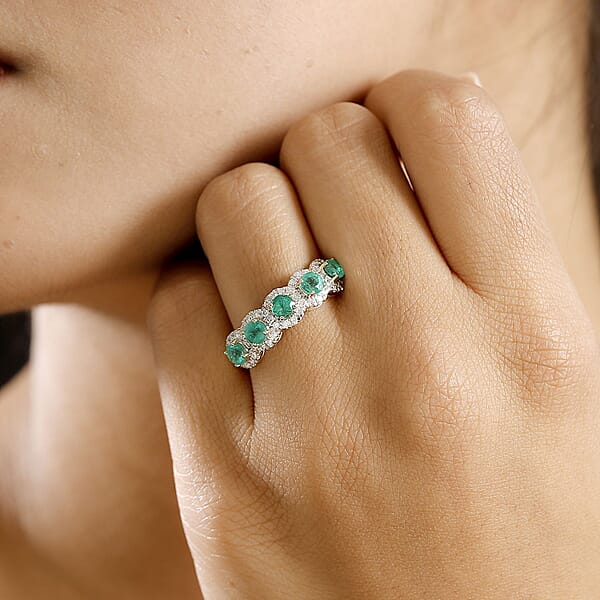 Luxoro AAA Boyaca Colombian Emerald And G-H I2 Diamond 1.50 Ctw Ring In 14K Yellow Gold