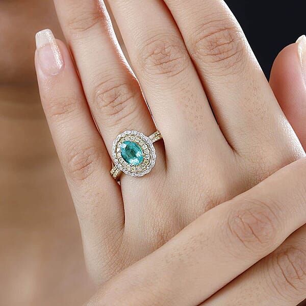 Luxoro AAA Boyaca Colombian Emerald I2 Yellow And White Diamond 1.75 Ctw Ring In 14K Yellow Gold 4.65 Grams