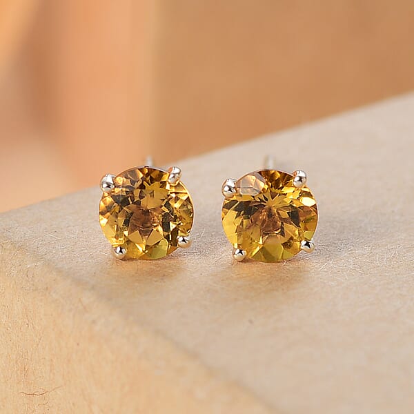 Luxoro AAA Brazilian Heliodor 1.60 Ctw Solitaire Stud Earrings In 10K Yellow Gold