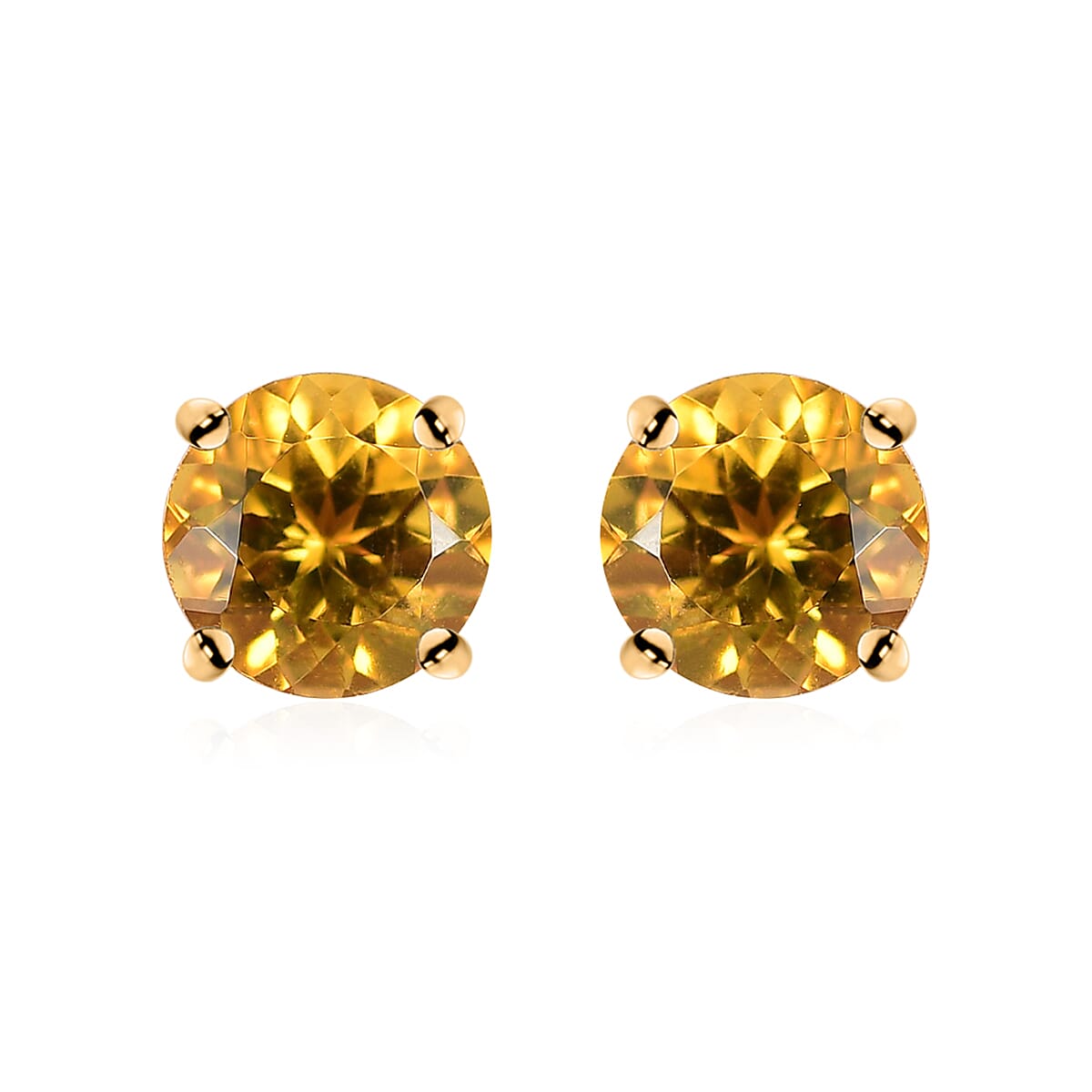 Luxoro AAA Brazilian Heliodor 1.60 ctw Solitaire Stud Earrings in 10K Yellow Gold