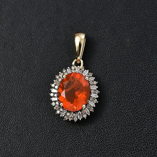 Luxoro AAA Buriti Fire Opal Natural Champagne And White Diamond I2 2.00 Ctw Sunburst Pendant Without Chain In 10K Yellow Gold