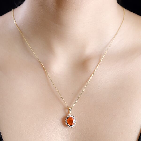 Luxoro AAA Buriti Fire Opal Natural Champagne And White Diamond I2 2.00 Ctw Sunburst Pendant Without Chain In 10K Yellow Gold