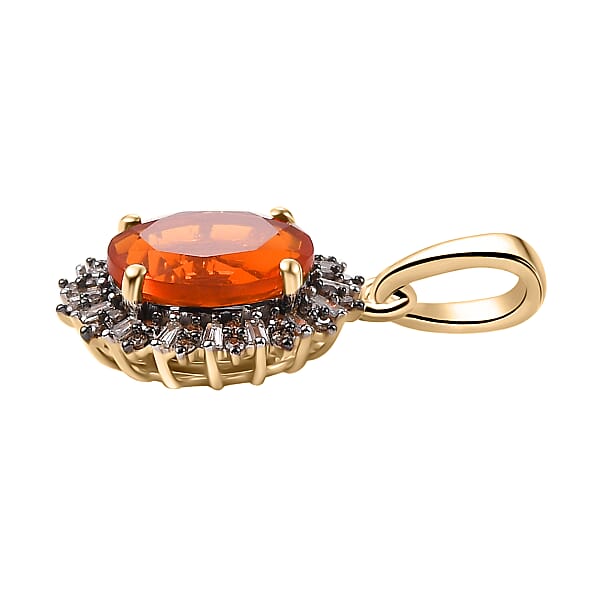 Luxoro AAA Buriti Fire Opal Natural Champagne And White Diamond I2 2.00 Ctw Sunburst Pendant Without Chain In 10K Yellow Gold