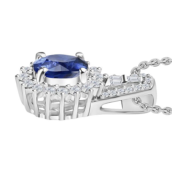 Luxoro AAA Ceylon Blue Sapphire And G-H I2 Diamond 1.31 Ctw Pendant Necklace In 14K White Gold 20 Inches (Del. In 10-12 Days)