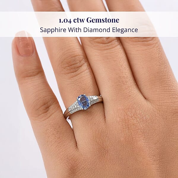 Luxoro AAA Ceylon Blue Sapphire And I2 Diamond 1.04 Ctw Celestial Night Sky Ring In 10K White Gold