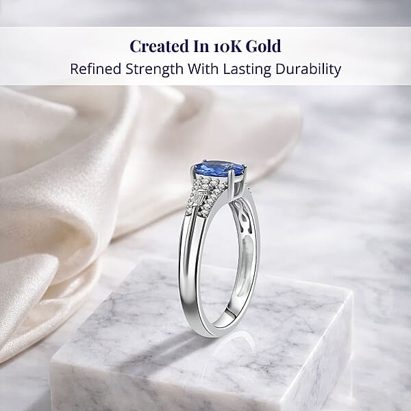 Luxoro AAA Ceylon Blue Sapphire And I2 Diamond 1.04 Ctw Celestial Night Sky Ring In 10K White Gold