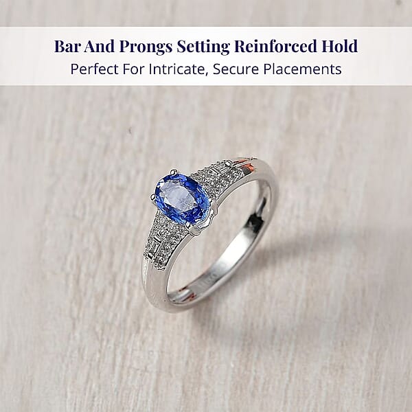 Luxoro AAA Ceylon Blue Sapphire And I2 Diamond 1.04 Ctw Celestial Night Sky Ring In 10K White Gold