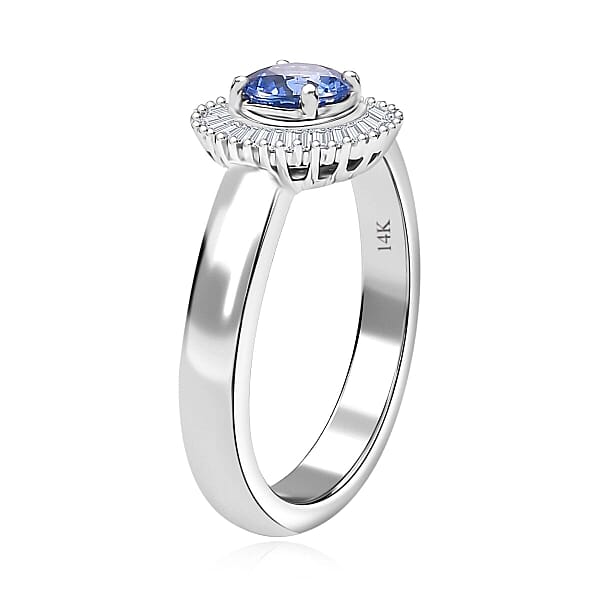 Luxoro AAA Ceylon Blue Sapphire Diamond Halo Ring In 14K White Gold 1.02 Ctw