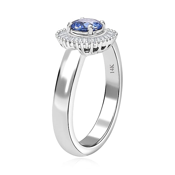 Luxoro AAA Ceylon Blue Sapphire Diamond Halo Ring In 14K White Gold 1.02 Ctw