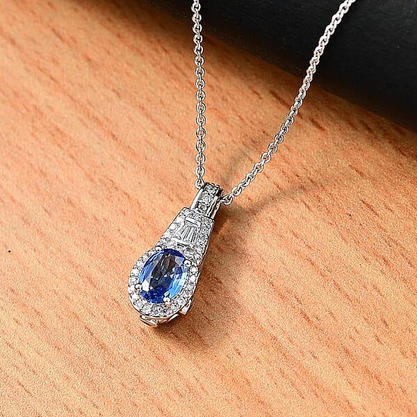Luxoro AAA Ceylon Blue Sapphire Padparadscha Sapphire (BT) And Diamond 1.30 Ctw Pendant Necklace In 10K White Gold 20 Inches