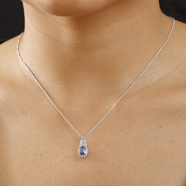 Luxoro AAA Ceylon Blue Sapphire Padparadscha Sapphire (BT) And Diamond 1.30 Ctw Pendant Necklace In 10K White Gold 20 Inches