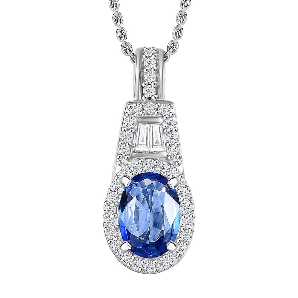 Luxoro AAA Ceylon Blue Sapphire Padparadscha Sapphire (BT) and Diamond 1.30 ctw Pendant Necklace in 10K White Gold 20 Inches