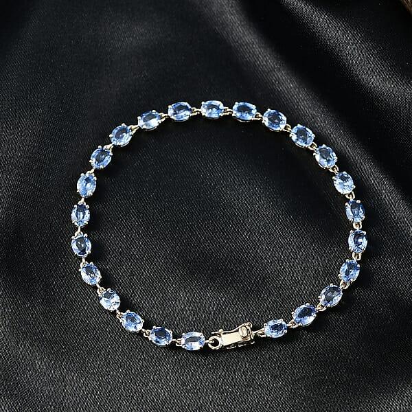 Luxoro AAA Ceylon Blue Sapphire Tennis Bracelet In 10K Yellow Gold 10.50 Ctw (7.25 Inches)