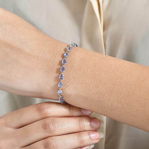 Luxoro AAA Ceylon Blue Sapphire Tennis Bracelet In 10K Yellow Gold 10.50 Ctw (7.25 Inches)