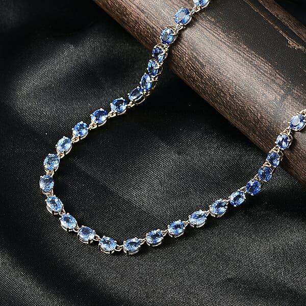 Luxoro AAA Ceylon Blue Sapphire Tennis Necklace In 10K Yellow Gold 25.40 Ctw (18 Inches)