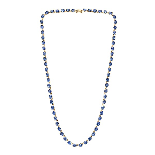 Luxoro AAA Ceylon Blue Sapphire Tennis Necklace In 10K Yellow Gold 25.40 Ctw (18 Inches)