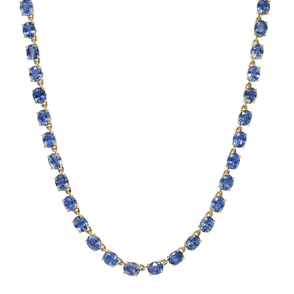 Luxoro AAA Ceylon Blue Sapphire Tennis Necklace in 10K Yellow Gold 25.40 ctw (18 Inches)