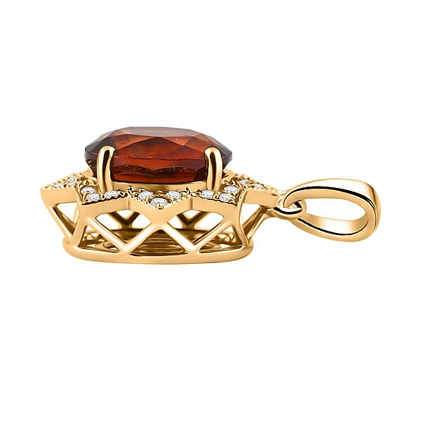 Luxoro AAA Ceylon Honey Garnet And G-H I2 Diamond 3.85 Ctw Pendant Without Chain In 10K Yellow Gold