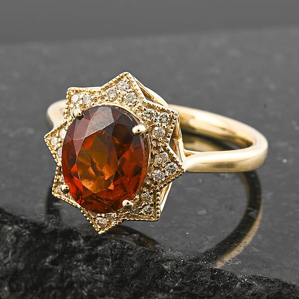 Luxoro AAA Ceylon Honey Garnet And G-H I2 Diamond 4.00 Ctw Ring In 10K Yellow Gold