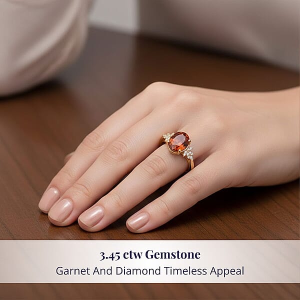 Luxoro AAA Ceylon Honey Garnet And G-H I2 Diamond 3.45 Ctw Ring In 10K Yellow Gold