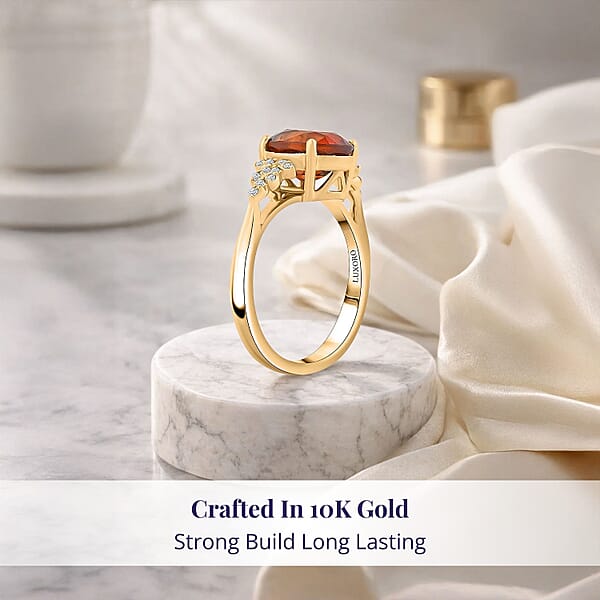 Luxoro AAA Ceylon Honey Garnet And G-H I2 Diamond 3.45 Ctw Ring In 10K Yellow Gold