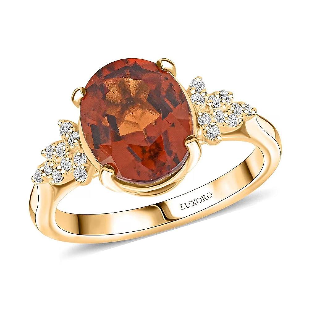 Luxoro AAA Ceylon Honey Garnet and G-H I2 Diamond 3.45 ctw Ring in 10K Yellow Gold