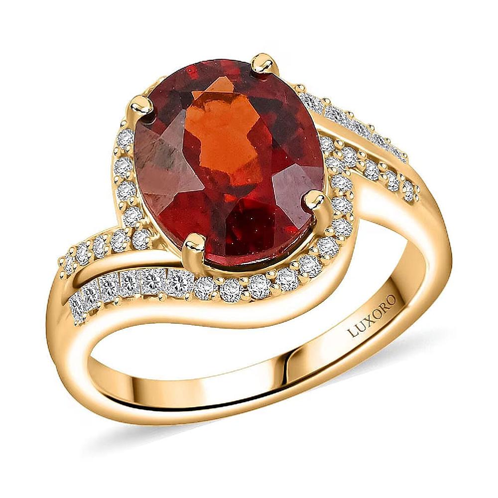 Luxoro AAA Ceylon Honey Garnet and G-H I2 Diamond 5.25 ctw Ring in 10K Yellow Gold 4.38 Grams
