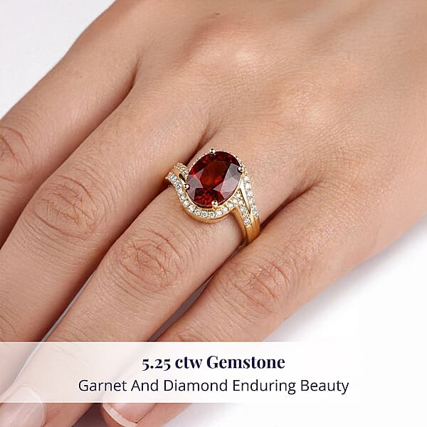 Luxoro AAA Ceylon Honey Garnet And G-H I2 Diamond 5.25 Ctw Ring In 10K Yellow Gold 4.38 Grams