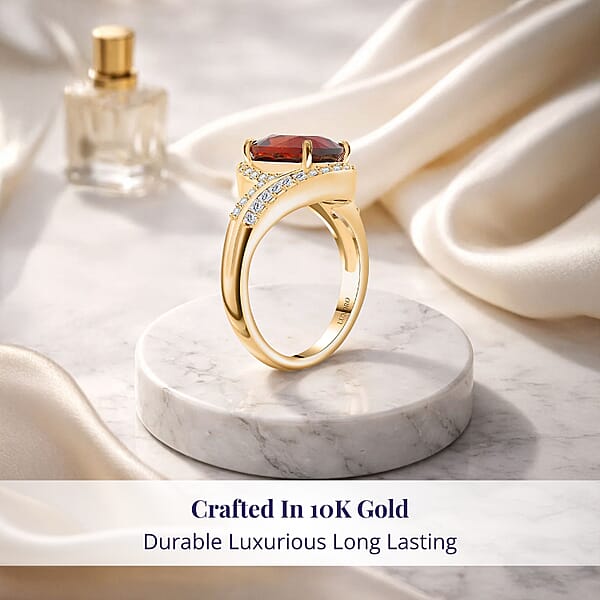 Luxoro AAA Ceylon Honey Garnet And G-H I2 Diamond 5.25 Ctw Ring In 10K Yellow Gold 4.38 Grams