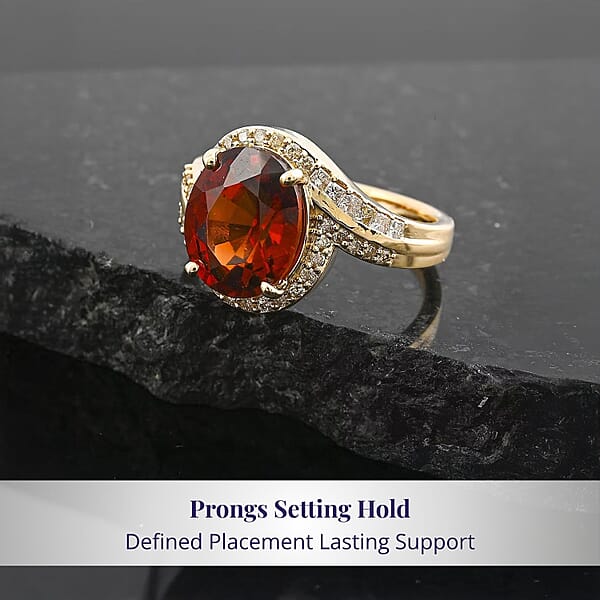 Luxoro AAA Ceylon Honey Garnet And G-H I2 Diamond 5.25 Ctw Ring In 10K Yellow Gold 4.38 Grams