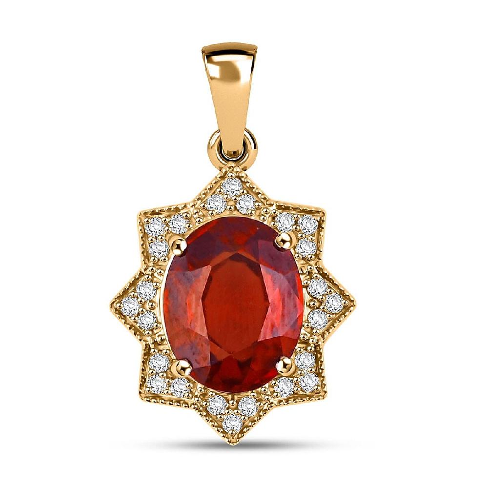 Luxoro AAA Ceylon Honey Garnet and G-H I2 Diamond 3.85 ctw Pendant without Chain in 10K Yellow Gold