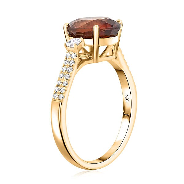Luxoro AAA Ceylon Honey Garnet Diamond Ring In 10K Yellow Gold 3.60 Ctw