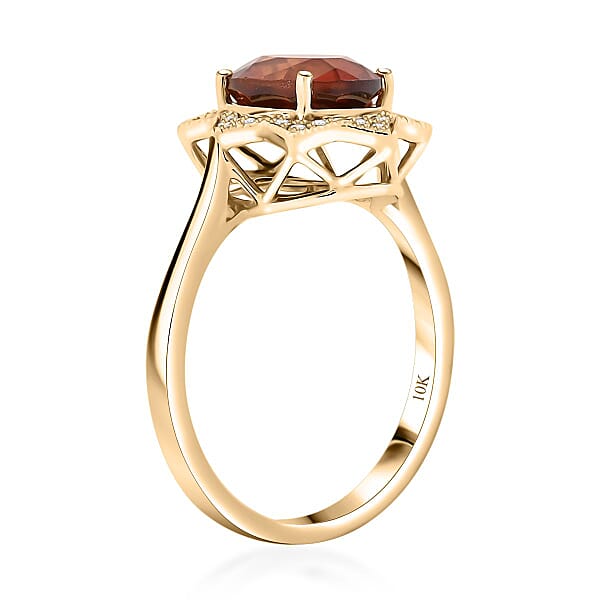 Luxoro AAA Ceylon Honey Garnet Diamond Ring In 10K Yellow Gold 4.00 Ctw