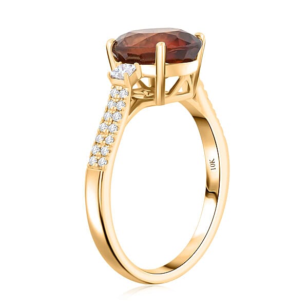 Luxoro AAA Ceylon Honey Garnet Diamond Ring In 10K Yellow Gold 3.60 Ctw