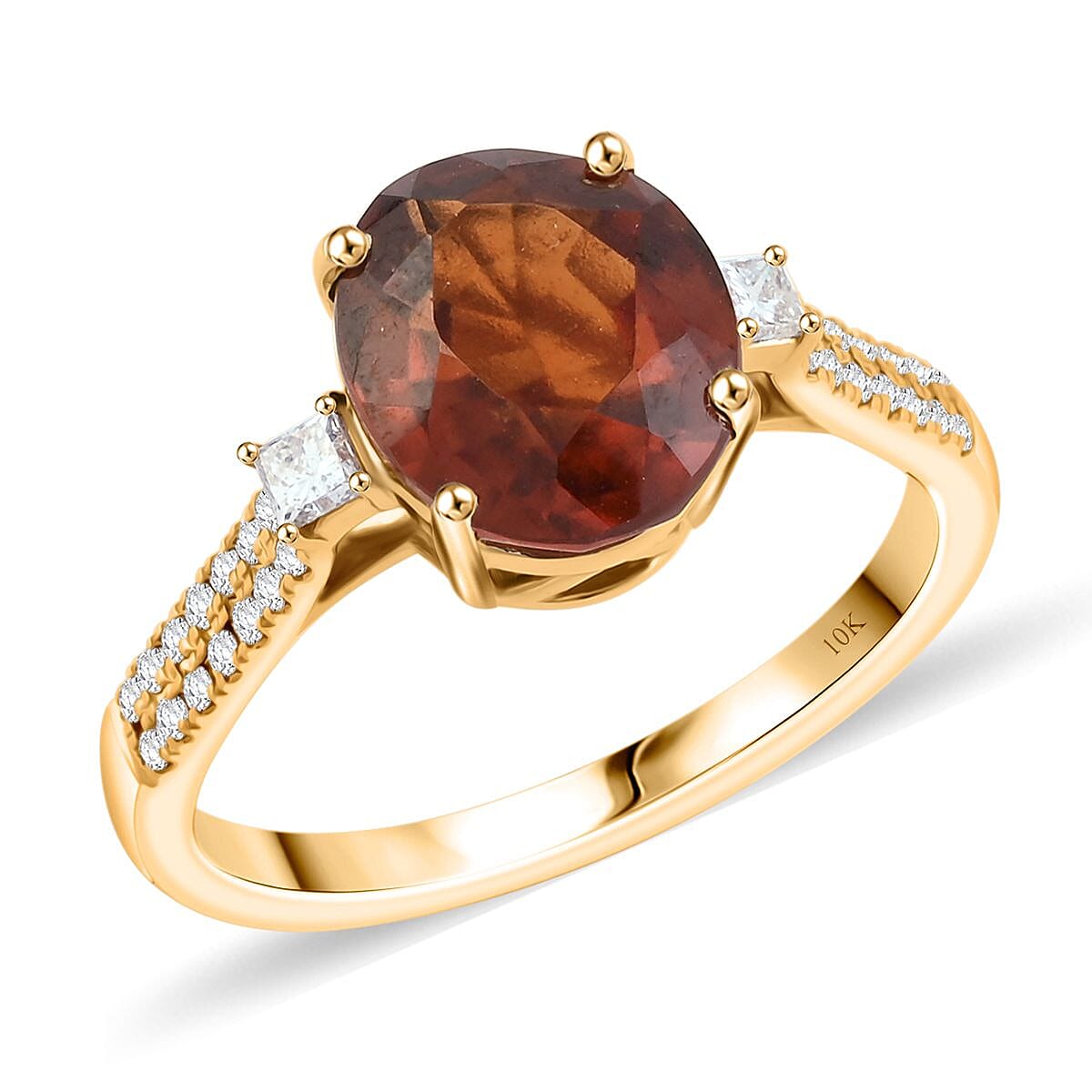 Luxoro AAA Ceylon Honey Garnet Diamond Ring in 10K Yellow Gold 3.60 ctw