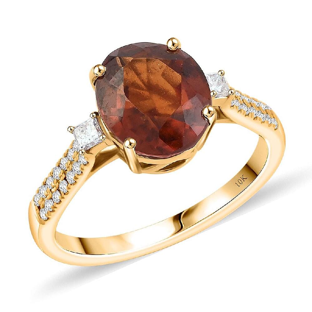 Luxoro AAA Ceylon Honey Garnet Diamond Ring in 10K Yellow Gold 3.60 ctw