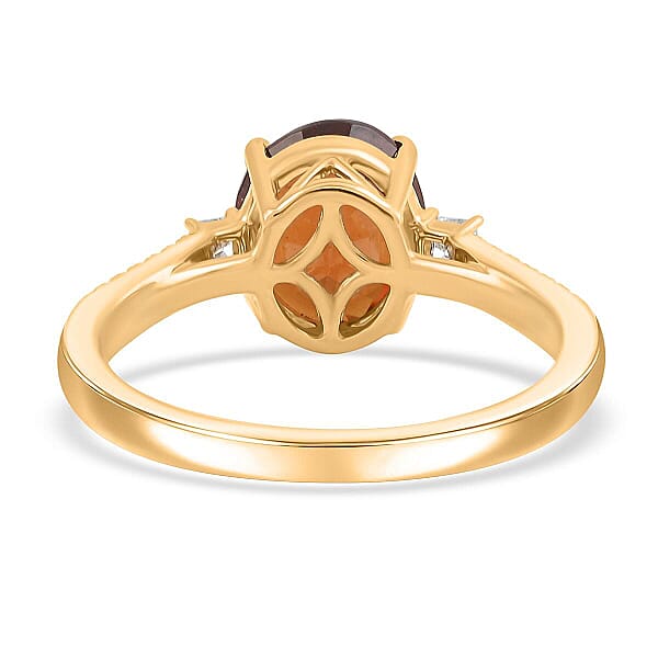 Luxoro AAA Ceylon Honey Garnet Diamond Ring In 10K Yellow Gold 3.60 Ctw