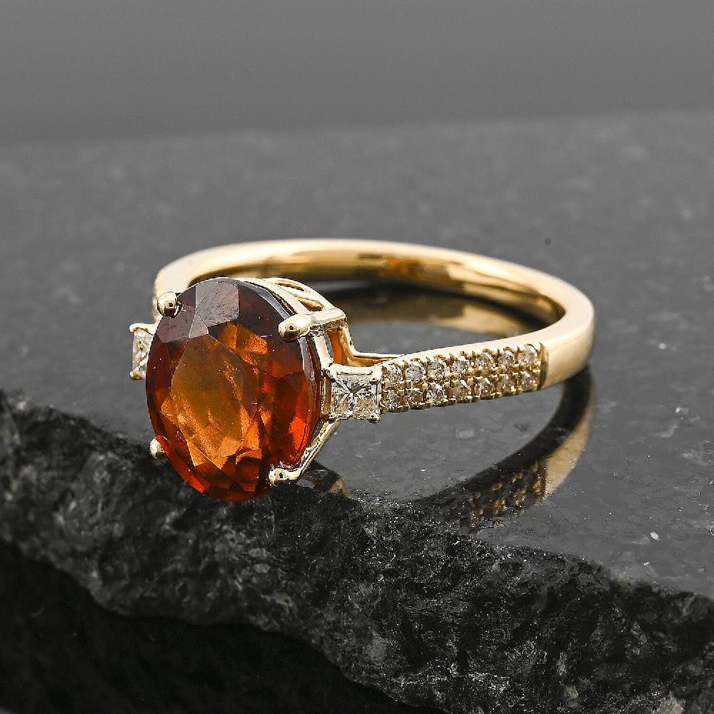 Luxoro AAA Ceylon Honey Garnet Diamond Ring in 10K Yellow Gold 3.60 ctw
