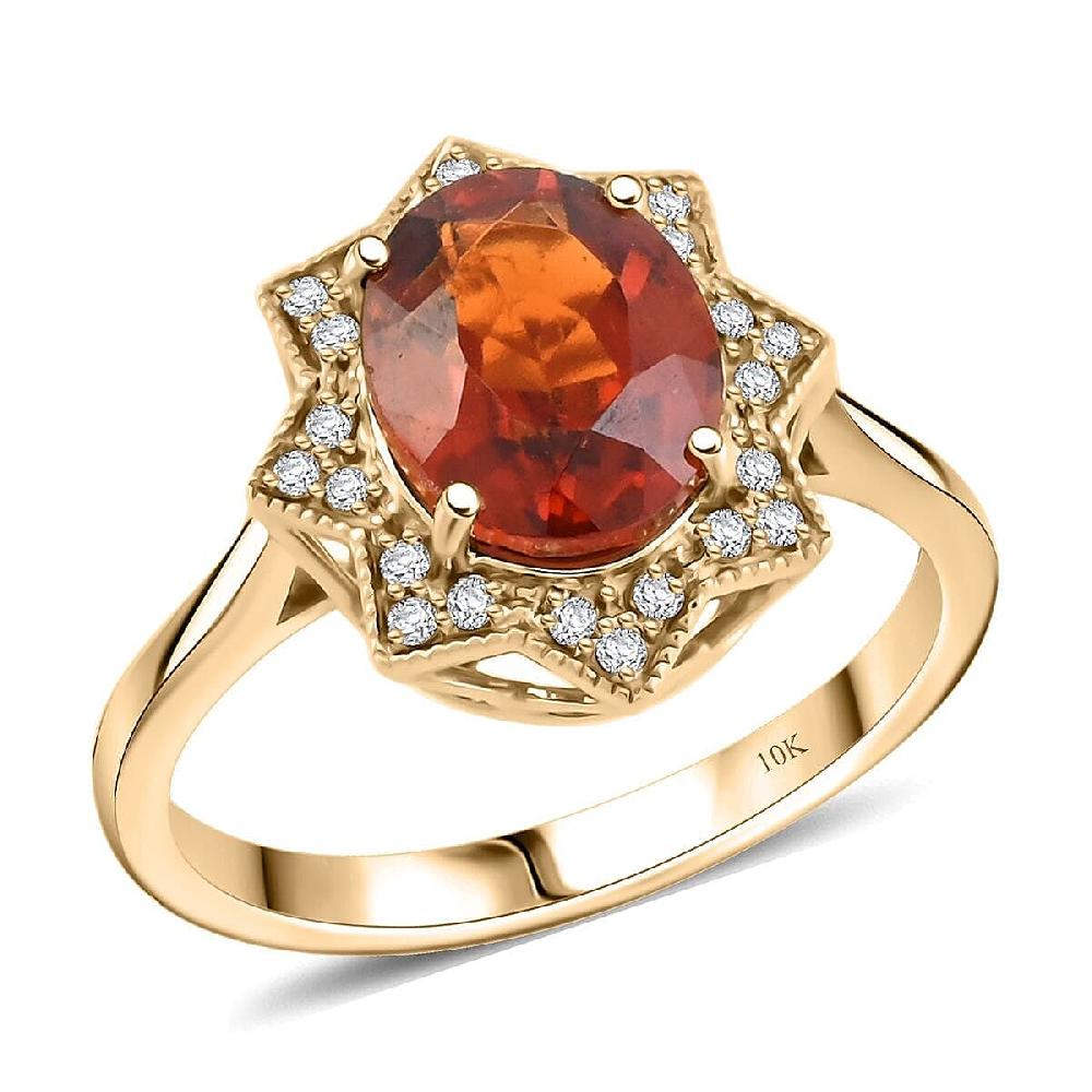 Luxoro AAA Ceylon Honey Garnet Diamond Ring in 10K Yellow Gold 4.00 ctw