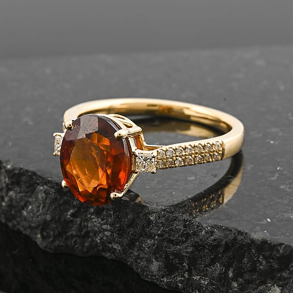 Luxoro AAA Ceylon Honey Garnet Diamond Ring In 10K Yellow Gold 3.60 Ctw