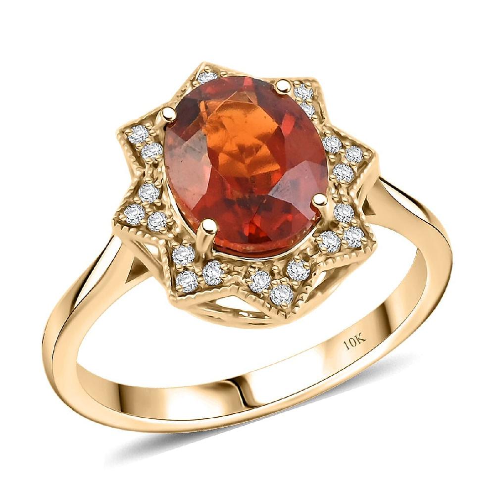 Luxoro AAA Ceylon Honey Garnet Diamond Ring in 10K Yellow Gold 4.00 ctw