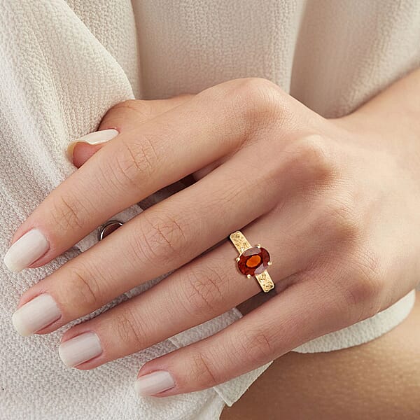 Luxoro AAA Ceylon Honey Garnet Solitaire Ring In 10K Yellow Gold 3.30 Ctw